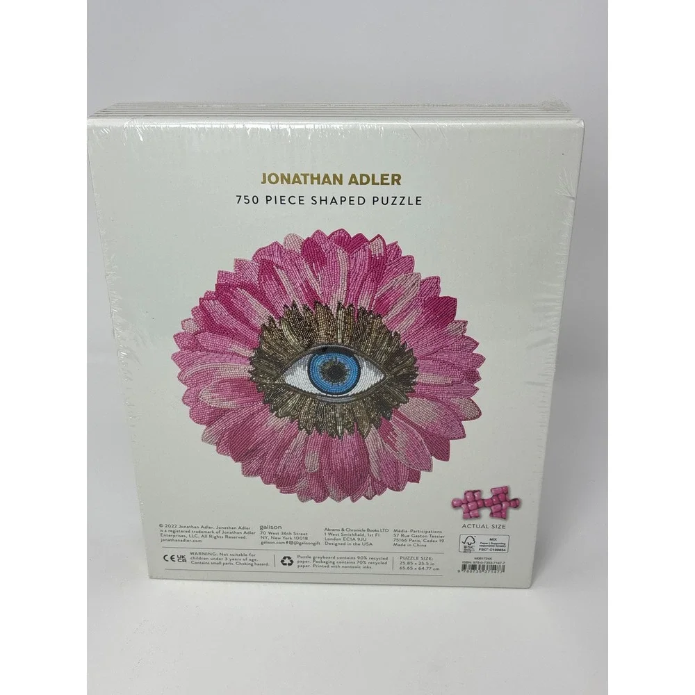 Jonathan Adler 750 Piece Shaped Puzzle Pink Flower Eye Galison New Sealed Flaw